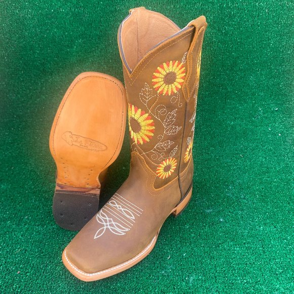 WOMEN'S RODEO COWGIRL BOOTS LEATHER SUNFLOWER 809